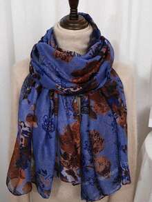 1pc Zebra Leopard Print Vintage Scarf Silk Shawl - Multicolor - View 3
