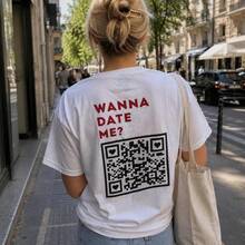 Camiseta con estampado extragrande, camiseta vintage retro, camiseta del  2026, camiseta de estética Y2K, camiseta de algodón con código QR personalizado – ¿quieres salir conmigo / cásate conmigo - 1 - Ver 1