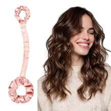 1pc Multifunctional Satin Heatless Curling Hair Scrunchie Seamless Curling Rod With Hair Tie, Medium Creamy Pink, Sleep Heatless Curling Tool Hair Styling Tool Kit - Multicolor - View 13
