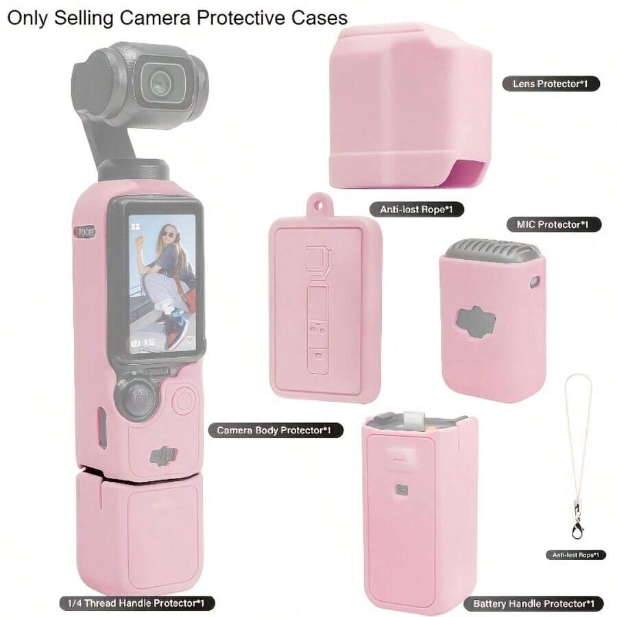 Yoobao 5/7件組適用於 Osmo Pocket 3 相機保護殼，軟矽膠手柄套含螢幕保護貼與麥克風，輕量防刮，適合旅行、Vlog、日常拍攝 - 粉色/黑色/綠色/藍色/黃色/紫色/橘色（僅含相機保護殼配件）