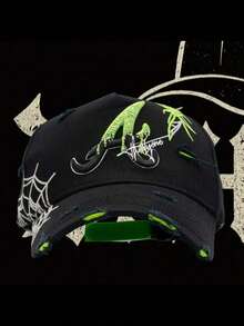 Gorra de Béisbol Bordada Nueva, Diseño de Letras Dandy con Cristales, Visera Curva y Ajustable, Gorra de Moda con Bigote, Perfecta para Regalo Original - Negro - Ver 1