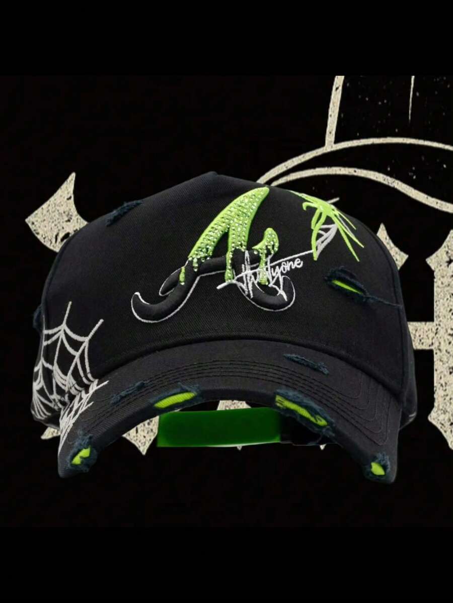 Gorra de Béisbol Bordada Nueva, Diseño de Letras Dandy con Cristales, Visera Curva y Ajustable, Gorra de Moda con Bigote, Perfecta para Regalo Original - Negro - Ver 1
