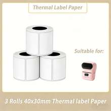 3 Rolls 40x30mm Mixed Color Synthetic Label Paper (Purple/White/Pink) – Matte Finish, Label Printer Compatible, Ideal For Supermarket, Restaurant & Retail Pricing Labeling - Multicolor - View 2