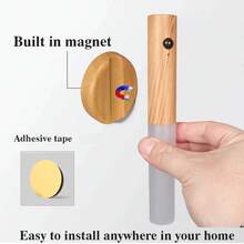 1pc/2pcs Creative Wood LED Wall Light Motion Sensor Magnetic Type-C Rechargeable Night Lamp For Kitchen Staircase - 小夜燈 - 查看 3