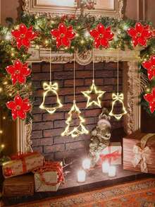 3/1pc Warm Yellow Christmas Window Lights - Christmas Decor, LED Suction Cup Lights With Bells, Light Brown Design, Star Shape, Snowflake Shape, 7.8*6.3 Inches, Battery Operated, Suitable For Indoor And Outdoor Christmas Tree, Fireplace, Window And Room Decoration (Batteries Not Included). - Warm Color - View 7