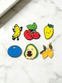 1/6pcs Cartoon Fresh Fruit Brooch, Multiple Styles Available, Small & Exquisite, Fixed Collar Anti-Exposure Decorative Pin For Backpack, Clothing, Student Daily Decoration - Multicolor - View 12