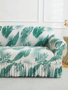 1pc Skirt Sofa Cover, Tropical Plant Print Pattern, Dust-Proof & Dirt-Resistant, Elastic One-Piece Full Coverage Skirt Sofa Protector, Living Room Home Decor, 1/2/3/4 Seater Sofa Decoration, All Season Universal, Machine Washable & Hand Washable - Sprout Green - View 8