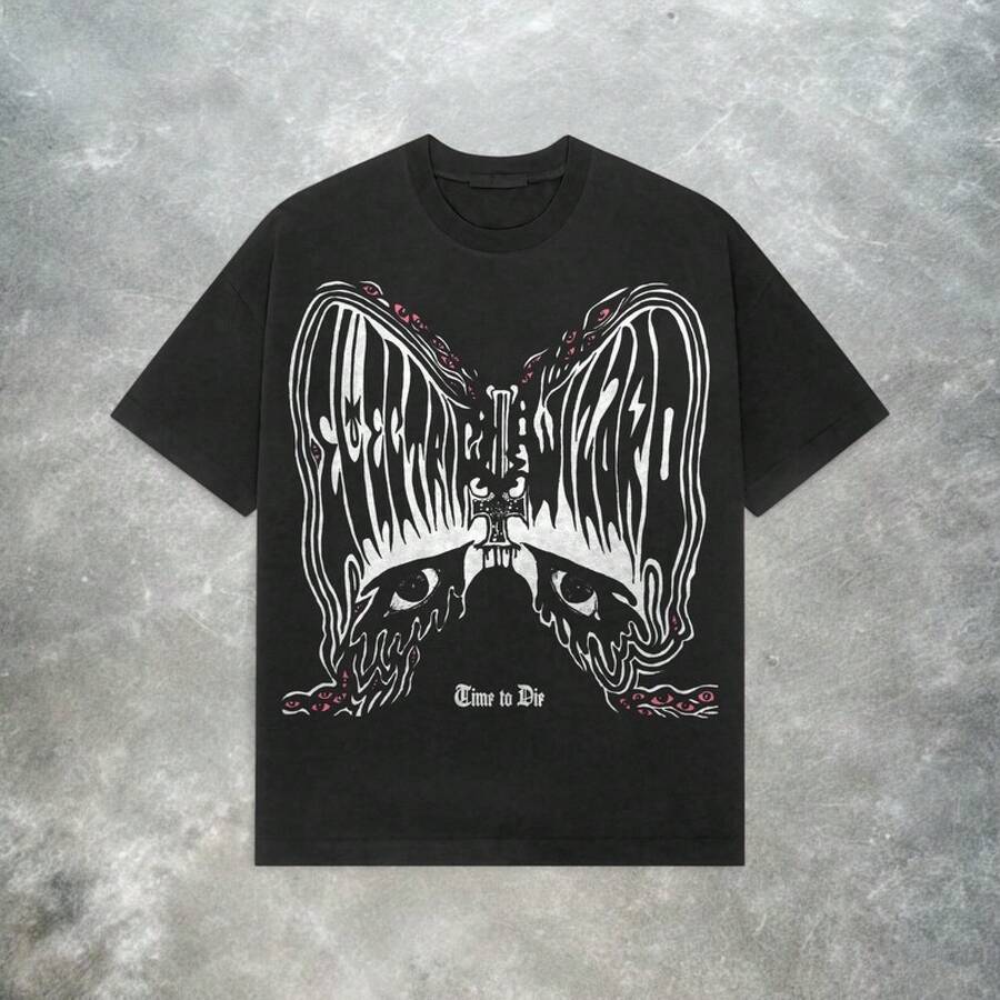 Camiseta estampada con temática de bandas de heavy metal, estilo moderno y audaz, top casual versátil para ropa urbana, camiseta unisex de verano. - Negro - Ver 1