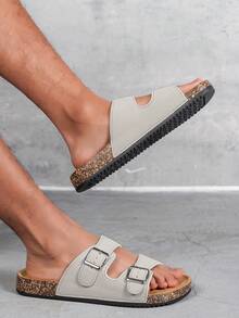 Men's Fashion Sandals With Cork Sole And Comfortable Insole, Adjustable Strap Slouchy Slide Style, Suitable For Summer Beach And Outdoor Walking, Unisex - Beige - View 4