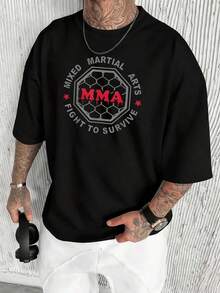 Playera Hombre Diseño Octágono MMA Frase "Fight to survive", Camiseta Deportiva para Entrenamiento Artes Marciales Mixtas - Negro - Ver 1