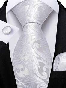 Men Tie Sets Classic Fashion Necktie Set With Cufflink For Business Party - White - View 1