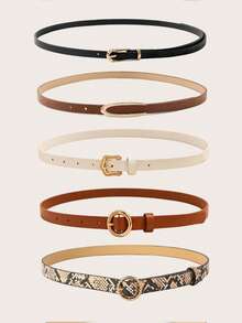 3/4/5pcs Women's Fashion Casual Belts, Multiple Mix & Match Faux Leather Alloy Buckle; U-Shaped Delicate Thin Skirt Belts, Versatile Casual, Commute, Gift, Suitable For Summer, Autumn, Back To School, Halloween Outfits - Casual Belts - View 16