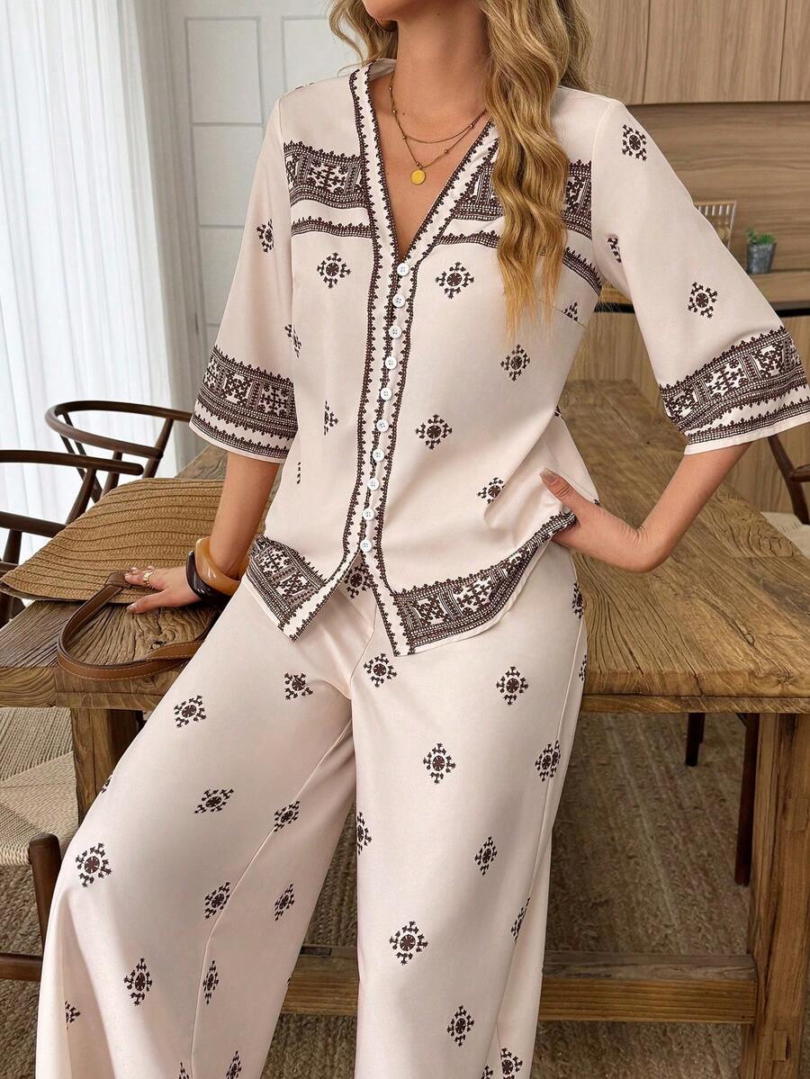 Conjunto de 2 piezas de mujer para primavera/verano con cárdigan casual de posicionamiento y pantalones rectos - Multicolor 2 - Ver 1