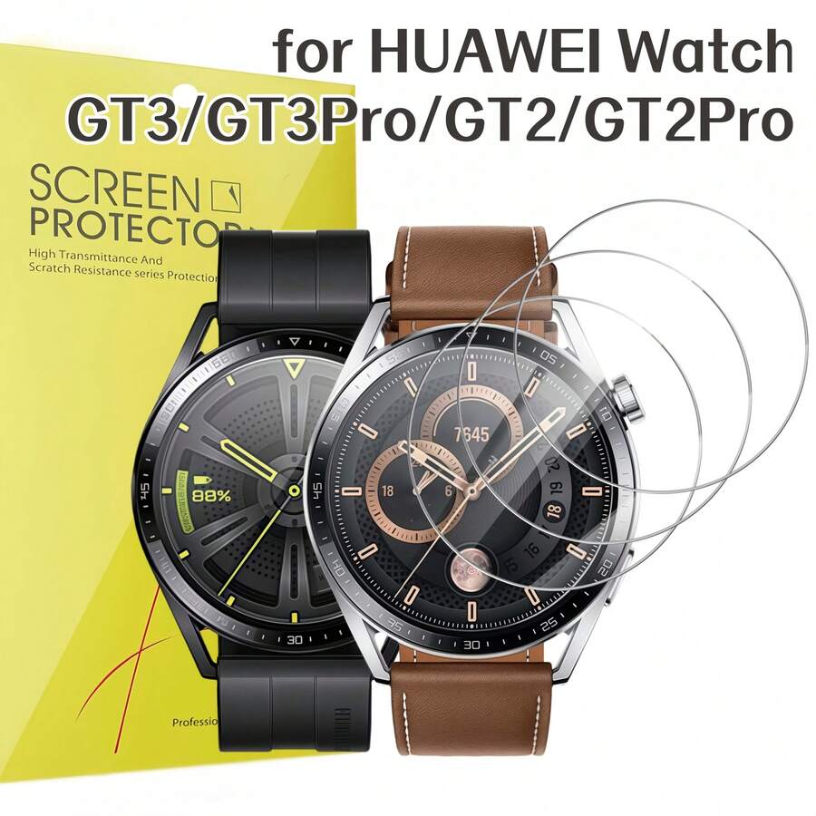 3片裝 鋼化玻璃螢幕保護貼 適用於 Watch GT3/GT3Pro/GT2/GT2Pro,超高清晰度觸控靈敏度,無氣泡貼合,9H 硬度防刮耐磨 - 3件,適用於GT3 46毫米 - 查看 1