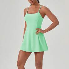 Women Summer Tennis Dress With Built In Pads Seamless Sports Quick Dry Running Skirt For Yoga Gym Workout - 白色 - 查看 7