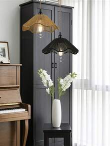 Delicate Ruffled Lamp Shade, Handwoven Boho Style Lamp Shade | Wicker Craft | Decor For Living Room, Dining Room, Bedroom | Bulb Not Included | Minimalist Packaging Design - A - View 7