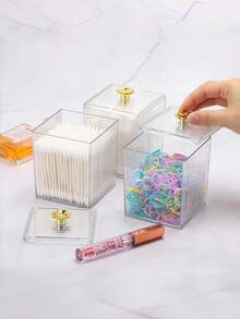 Dust Proof Acrylic Cosmetic Storage Box High Transparency Sealed With Lid Swab Box For Dorm Household Apartment Bathroom Countertop Decorative Storage Organizer Clear Glance Chic Luxury Texture Gift For Ladies Cosmetic Lovers On Birthday - Multicolor - View 12