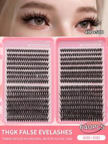 640 PCS Bulu Mata Cluster, D Curl 40D+50D, Panjang Campuran 8-16mm, Kit Ekstensi Bulu Mata Alami & Bervolume yang Lembut, Ringan, dan Dapat Digunakan Kembali untuk Pemula, Penggunaan Sehari-hari, Pernikahan, Kencan, Pesta, Festival, Halloween, Rumah, dan Perjalanan - D - View 1