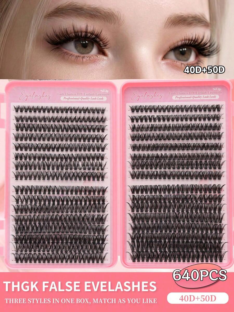 640 PCS Bulu Mata Cluster, D Curl 40D+50D, Panjang Campuran 8-16mm, Kit Ekstensi Bulu Mata Alami & Bervolume yang Lembut, Ringan, dan Dapat Digunakan Kembali untuk Pemula, Penggunaan Sehari-hari, Pernikahan, Kencan, Pesta, Festival, Halloween, Rumah, dan Perjalanan - D - View 1