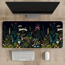 Floral Pattern Extended Gaming Mouse Pad, Abstract Black Desk Mat, Floral Texture Non-Slip Rubber Bottom, Stitched Edge Keyboard Mouse Pad, Suitable For Office, Home And Gaming - View 6