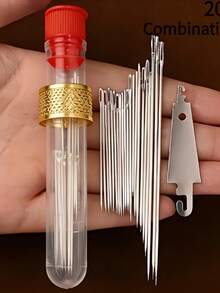 20pcs Thimble Threader Set Large Eye Hand Sewing Needles/Large Eye Steel Needles Traditional Old Man Needles Hand Sewing Clothes Quilts Household Thin - Multicolor - View 3