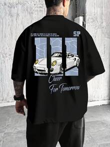 Camiseta Hombre Gráfico de Coche de Carreras Corte Holgado, Playera Ropa de Calle para Entusiastas de Coches Verano - Negro - Ver 1