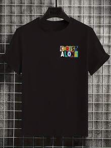 Camiseta masculina casual de verão, manga curta, com estampa marcante de "Cristo único" e João 14:6, bege claro, modelagem regular, camiseta com estampa religiosa | Camiseta com estampa vibrante | Tecido respirável - Branco - Ver 8