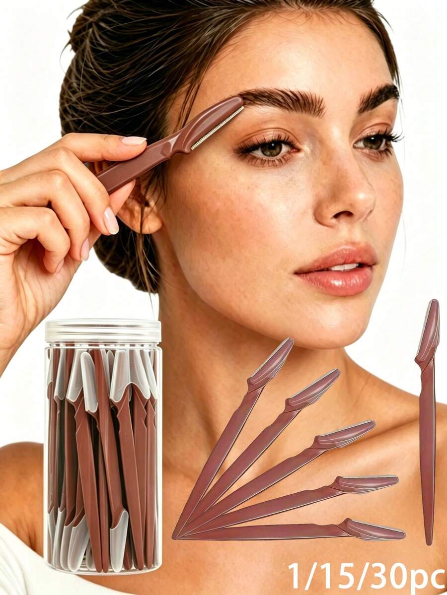 Juego de 1/15/30 piezas de recortador de cejas, cuchilla de cejas con mango largo, herramienta para dar forma a las cejas, herramienta de belleza para recortar y dar forma a las cejas, herramienta exfoliante y para eliminar callos, cuchilla, recortador de cejas de precisión, cuchillas para cara y cuello - Modelo actualizado - Ver 1