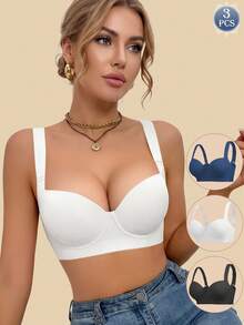 MIMILEMON Juego de 3 sujetadores de elevación y soporte para mujer - Tirantes anchos, elevación, soporte lateral, diseño cómodo y de moda, cobertura total, confianza todo el día - Multicolor - Ver 9
