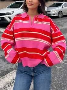 Women's Elegant Elegant Multi-Color Striped Comfortable Tie-Front Half-Open Cardigan - Multicolor - View 3
