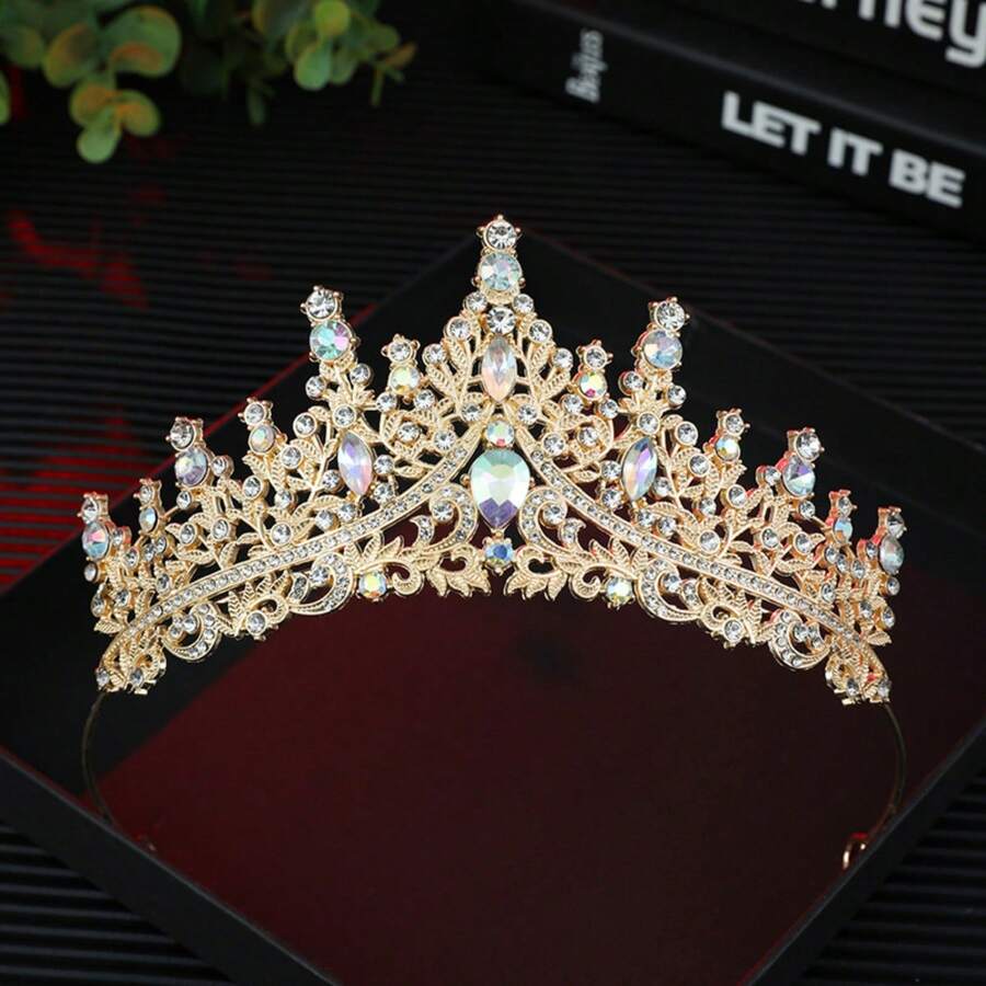1 buah Mahkota Paduan Logam Bergaya Barok Vintage dengan Hiasan Berlian Imitasi Bentuk Tetesan Air, Cocok untuk Pernikahan, Ulang Tahun, dan Pesta Liburan Wanita - Berwarna merah muda - View 1