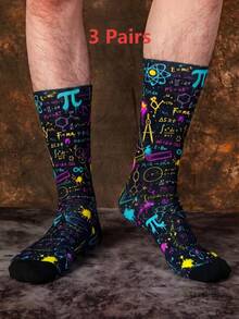 1/3 Pairs Science Knowledge Graffiti Pattern Mid-Calf Socks, Men's Mid-Calf Socks, Novel And Interesting, Summer Outfit - Multicolor - View 5