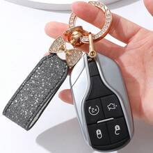 1 pieza Llavero de coche creativo con strass, estilo francés, anillo de llave de coche, colgante de mariposa con herrajes, adorno colgante exquisito, llavero versátil para mujeres - Llavero con incrustaciones de diamantes - Ver 5