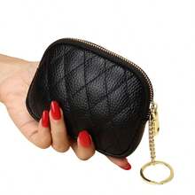 Quilted PU Shell Coin Purse, Luxury Style Metal Ring Zipper Key Card Small Pouch,Fathers Day Gifts - Multicolor - View 12
