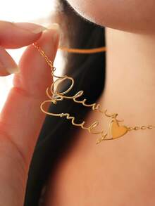 1 pièce Collier cœur style minimaliste, collier pendentif cœur en acier inoxydable doré personnalisé avec noms en haut et en bas, collier de couple romantique personnalisé à la mode avec surnom, collier de sœur, bijoux pour femmes, cadeau de la Saint-Valentin pour épouse et fille, cadeau de vacances, cadeau de saison de remise des diplômes, bijoux personnalisés - Multicolore - Voir 4