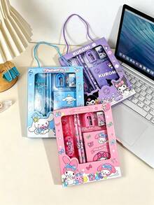 SANRIO 三麗鷗文具禮品套裝，適合男孩和女孩，包含酷洛米主題文具 - 鉛筆、筆記本、橡皮擦、鉛筆削刀和塑膠尺。非常適合生日、派對禮物、學校獎勵和日常使用。可愛設計、輕量材質、觸感光滑。這套橡皮擦套裝是動漫愛好者的必備品，附隨隨機顏色緞帶，學校用品 - 彩色 - 查看 5