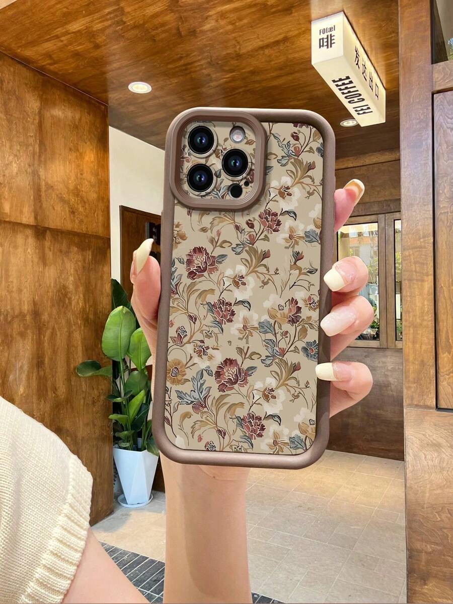 1 funda de teléfono a la moda, no incluye cordón ni soporte. 1 funda de teléfono con diseño floral vintage y textura de arenisca marrón, con protección para la lente de la cámara, diseño anti-impacto compatible con///. - Marrón - Ver 1