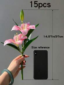 1/3/5/9/15pcs 14.57 Inch Artificial Lily Flowers, Faux Floral Decor For Bedroom, Living Room, Vanity, Indoor Decoration, Pink Chrysanthemum, Valentine's Day Gift, Birthday Graduation Gift - Multicolor - View 14