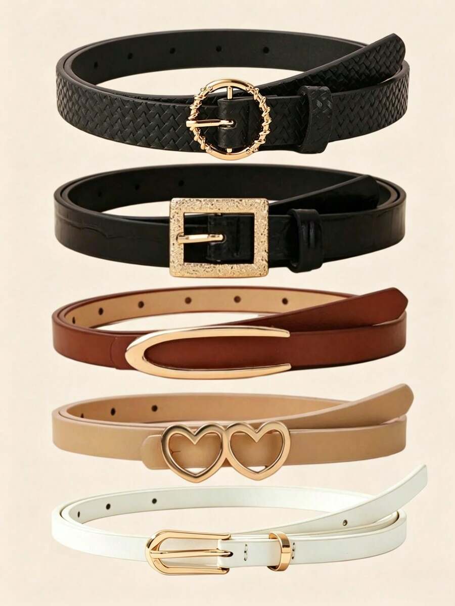 3/4/5pcs Women's Fashion Casual Belts, Multiple Mix & Match Faux Leather Alloy Buckle; U-Shaped Delicate Thin Skirt Belts, Versatile Casual, Commute, Gift, Suitable For Summer, Autumn, Back To School, Halloween Outfits - Casual Belts - View 1
