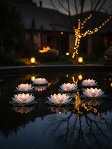 6 piezas de luces LED flotantes a prueba de agua con diseño de loto y lirio de agua, adecuadas para decoración de piscina, luz nocturna, deseos, río o decoración de piscina - Multicolor - Ver 1
