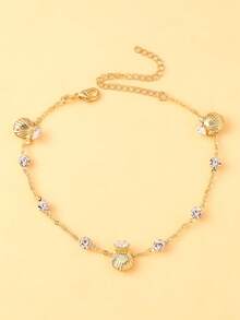 1 pieza Tobillera con colgante de corazón y cadena de rombos dorada - Dorado - Ver 2