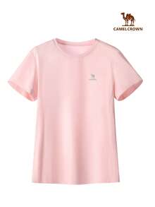 CAMEL CROWN 女款戶外運動T恤短袖上衣，舒適透氣快乾，適合四季春夏 - 盈月粉 - 查看 7
