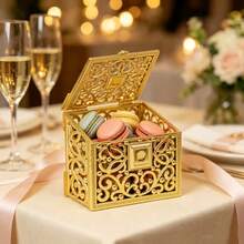 European Style Hollow Gold Wedding Candy Box, Wedding Favor Candy Box, Wedding Gift Storage Box, Wedding Return Gift Candy Packaging Box, Party Holiday Gift Candy Box, Mini Square Wedding Favor Box, Candy Jewelry Universal Storage Gift Box, Halloween Candy Box (Minor Flaws) - View 2