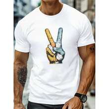 Hedgehogs, Pure Cotton T-Shirt In National Flag Colors With V-Shaped Design, Custom Style, Round Neck, Suitable For Various Urban Occasions, Masculine Style. - Putih - View 1