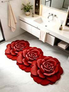 1pc Red Flower Shaped Bath Mat, Bathroom Rug, Door Mat, Small Rug, Carpet, Floor Mat, Home Decor, Area Rug, Outdoor Mat, Home Decor, Area Carpet, Bedroom Rug, Washable Carpet - Multicolor E - View 5