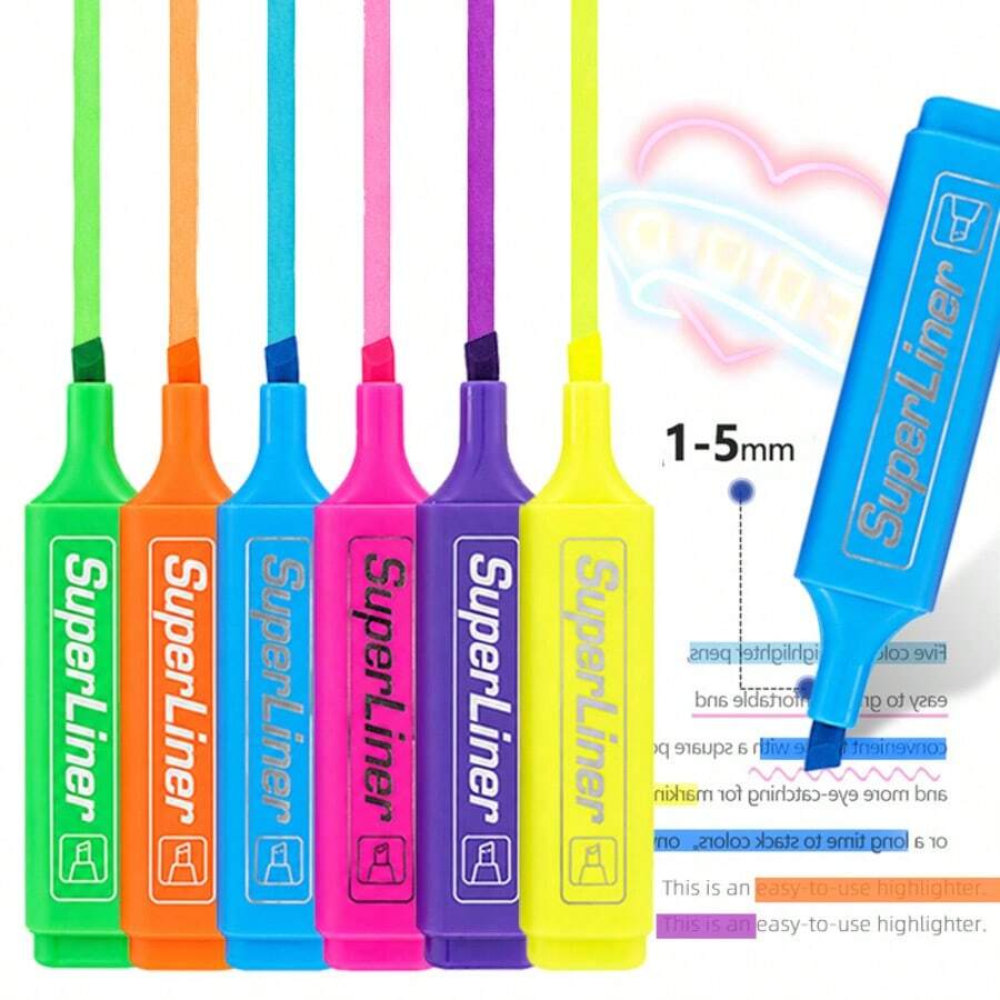 Classic Best-Selling 4-Color/6-Color Fluorescent Markers, Dual-Tip, Fluorescent Pens, No Bleeding, Water-Based, Quick-Drying School Office Journal Supplies - Sets - View 1