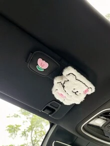 1 pieza Nuevo clip de gafas para parasol de coche con diseño de cachorro de dibujos animados y tulipán, multifuncional con 2 ranuras, de cuero PU, para boletos y tarjetas, soporte de almacenamiento de gafas de moda - multicolor - Ver 6