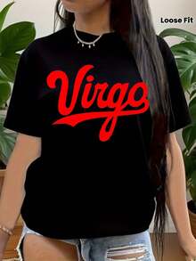 Pure Cotton Summer Blouse, Round Neck, Short Sleeve, Virgo Print With "It's A Virgo Thing" Phrase, Casual Top For Women, Zodiac Gift, Machine Washable Women's Shirts - 黑色 - 查看 1