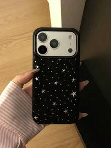 Autumn/Winter Black & Grey Denim Starry Pattern Phone Case Compatible With IPhone 17 Pro Max, 14, 17 Pro, 15 Pro, 16 Pro Max, 16, Soft Shockproof Protective Cover For Girls - Black - View 1