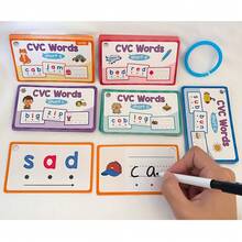 60pcs CVC Word Dry Erase Flash Cards, Reusable Phonics Learning Cards With Marker, Early Reading And Writing Practice Educational Toy For Kids - 彩色 - 查看 4
